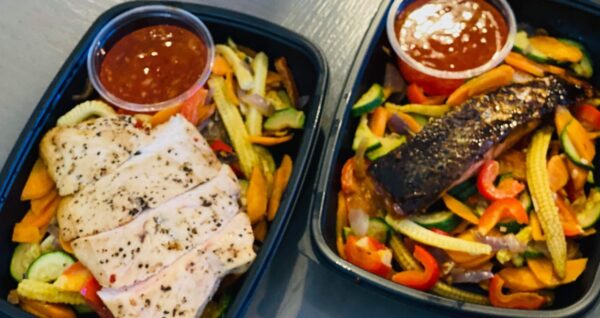 Prep - Low Carb Salmon fillet and vegetable stir fry, with sweet chili sauce